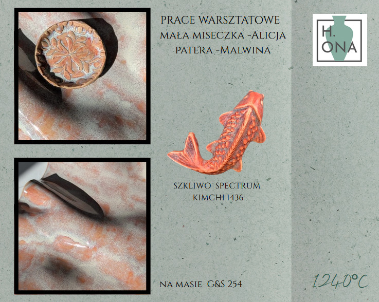 Mała miseczka Alicji i patera Malwiny — szkliwo Spectrum 1436 Kimchi na masie G&S 254